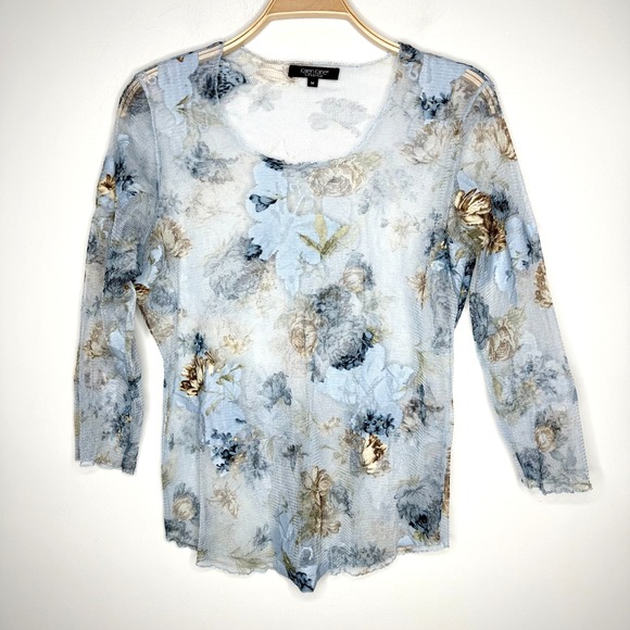 Karen Kane Tops - Karen Kane Sz M Blue Floral Sheer Mesh Stretchy Vintage‎ Y2K Rave Fairy Top